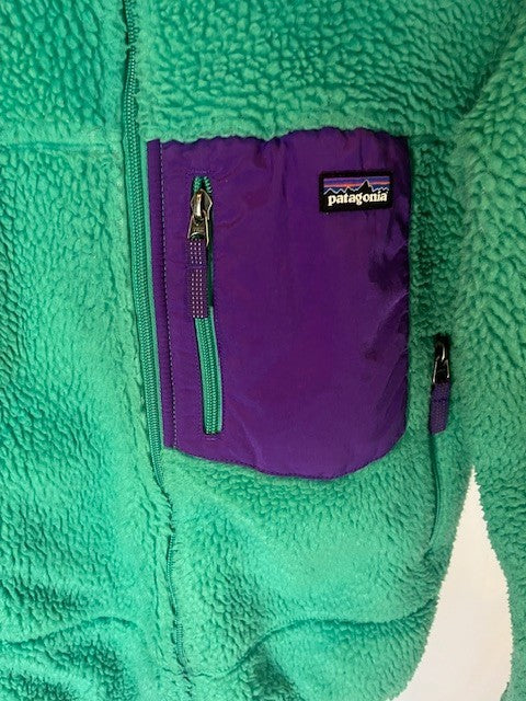 Patagonia Girls Youth Size 12, RETRO-X Sherpa coat, Green/Purple- Pre-owned