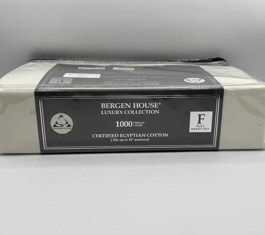Bergen House Full Sheet Set 1000TC Egyptian Cotton Sateen Ivory Luxury Brand New