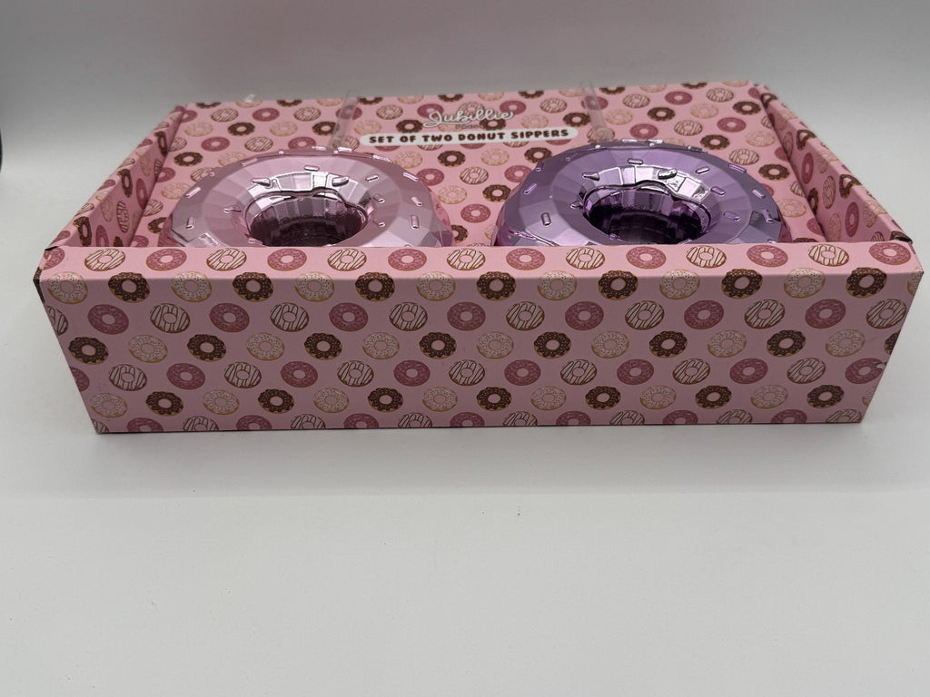 Jubillie Press Set of 2 Pink Donut Shape Drink Sippers, Pink & Purple, NIB