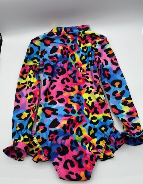 Girl Long sleeve One-piece Multicolor Zipper Swimsuit w/Animal Print 8-10yr. NEW