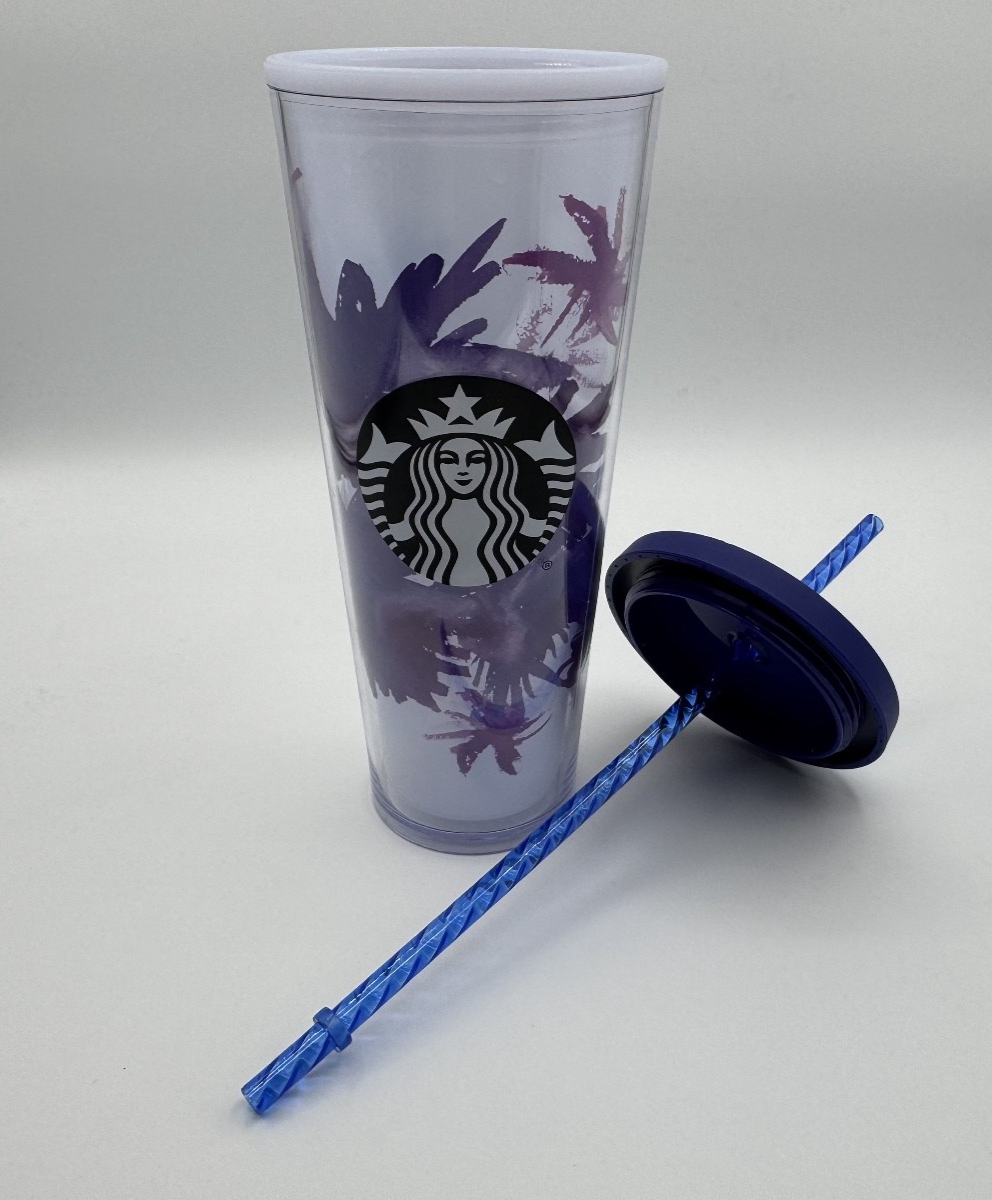 Starbucks Cold Cup Tumbler Purple Lavender Watercolor Flower Floral w/ New Straw