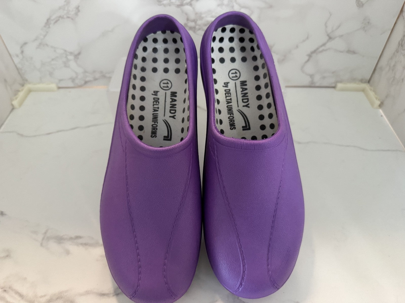 Mandy Nurse Shoes by Delta Uniforms Sz. 11 Rubber Slip-on Clogs, Purple, Pre-own