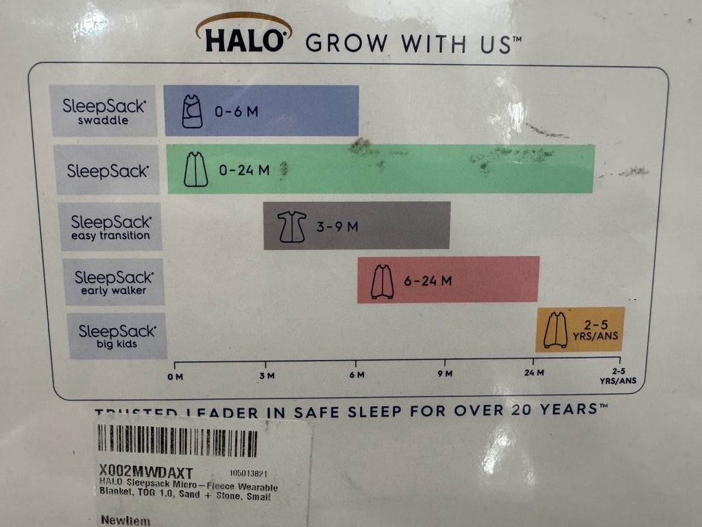 HALO Sleepsack 100% Cotton Wearable Blanket - Gray/White Cameo - New Sealed