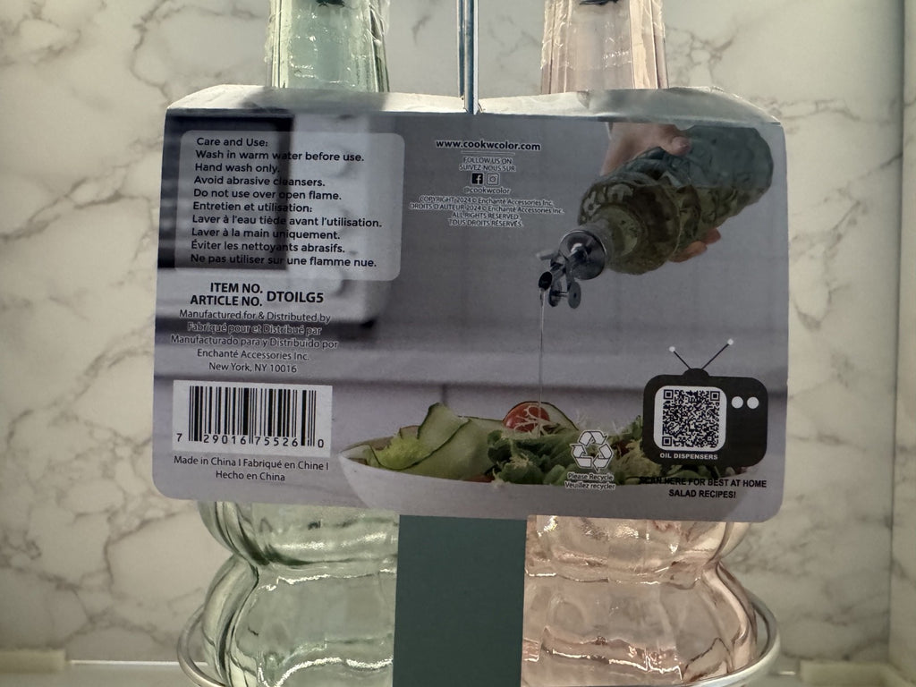 Cook With Colors Oil And Vinegar Set, Light Pink & Green Glass Bubble Set, New