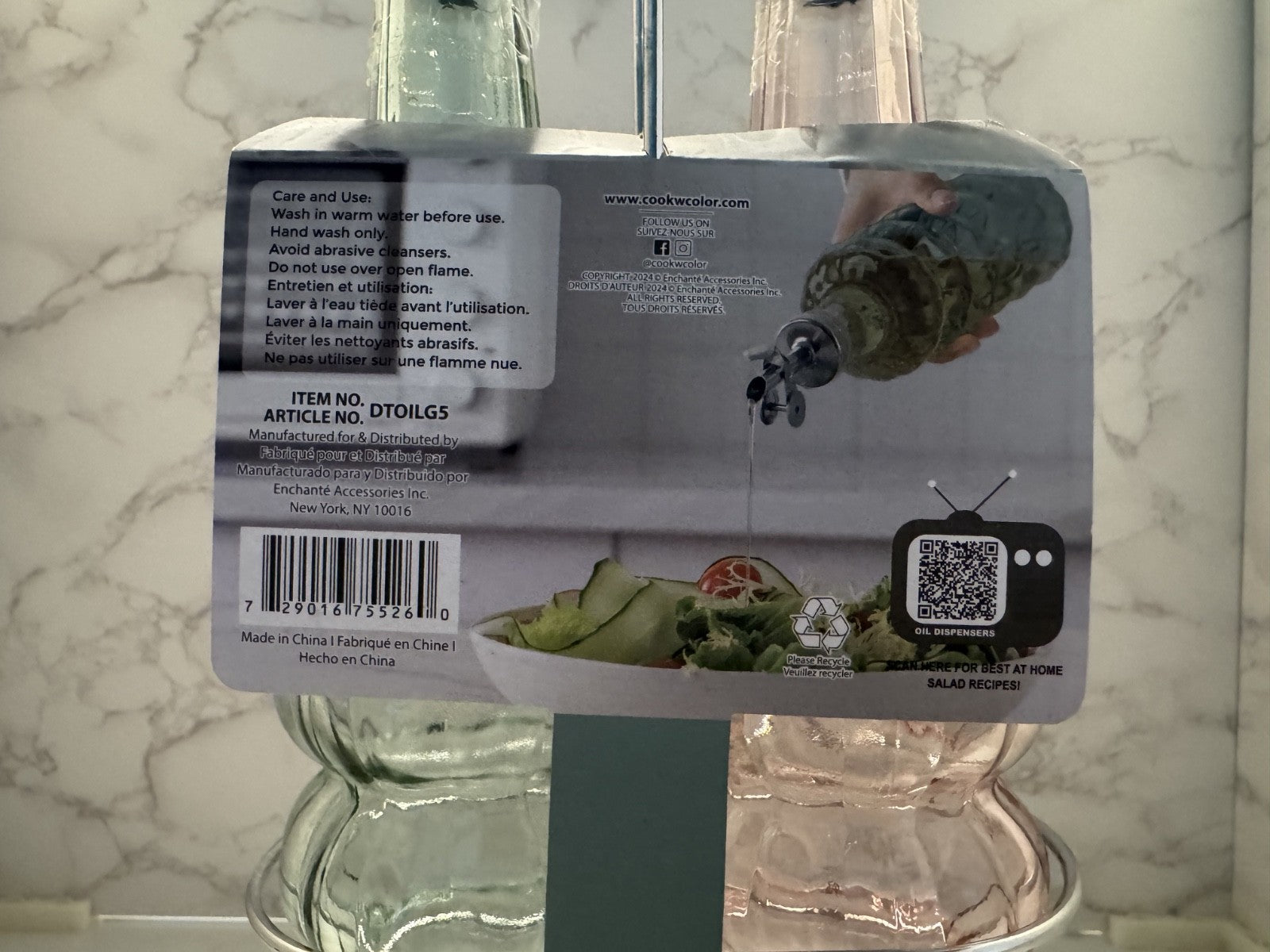 Cook With Colors Oil And Vinegar Set, Light Pink & Green Glass Bubble Set, New