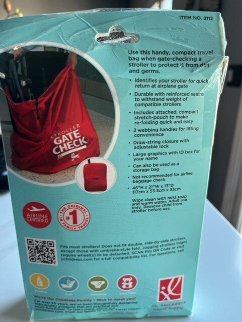 J.L. Childress Universal Gate Check Travel Bag for Car Seats, Strollers Red NIB