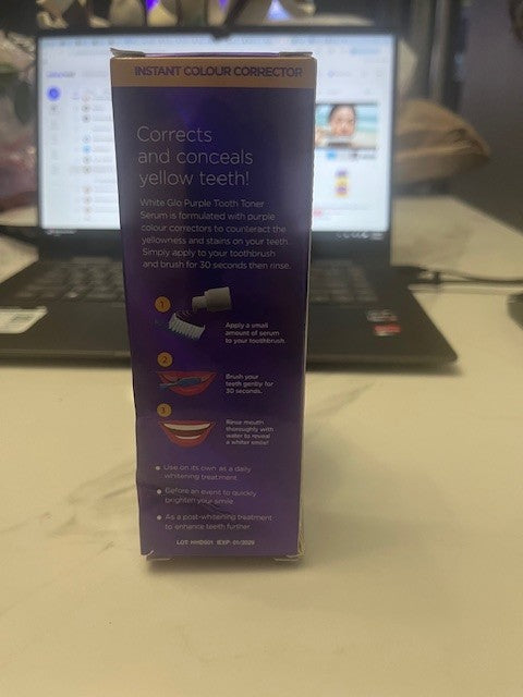 White Glo Purple Tooth Toner Whitening Serum Instant Yellow Teeth Corrector