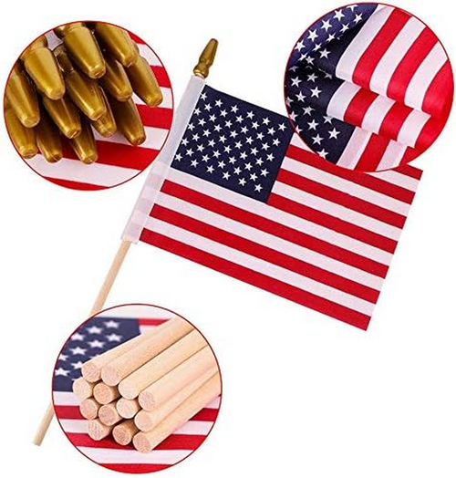 12 Pack Small 5 x 8 American Flags on Stick, USA Flag 4th of July New in Package