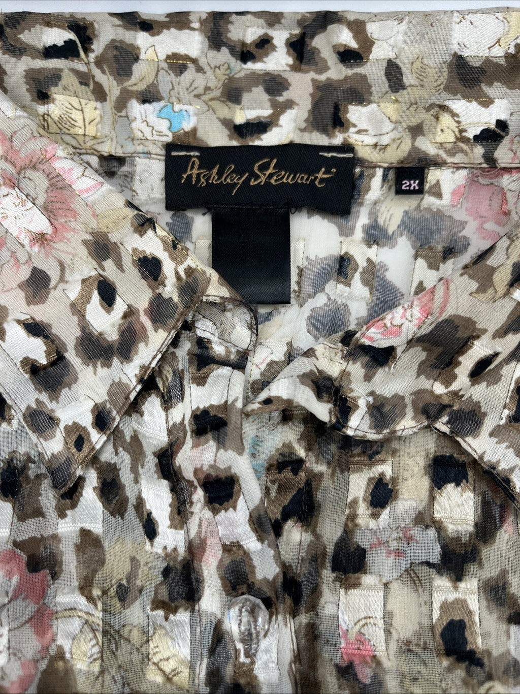 Ashley Stewart Plus Women's LIGHTWEIGHT Leopard ANIMAL PRINT Blouse 2XL Pre-own