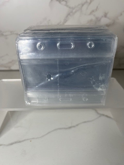 Clear Horizontal ID Badge Holder, Plastic, Standard Size, 50 Pieces - New Sealed