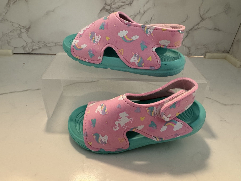 Zoogs Toddler Girls Water Sandals Size 7 Pink Teal Unicorn Beach Pool Summer NWT