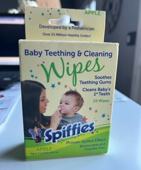 Apple Spiffies Baby Teething & Cleansing 20 Wipes Aged 4 mos & Up SEALED