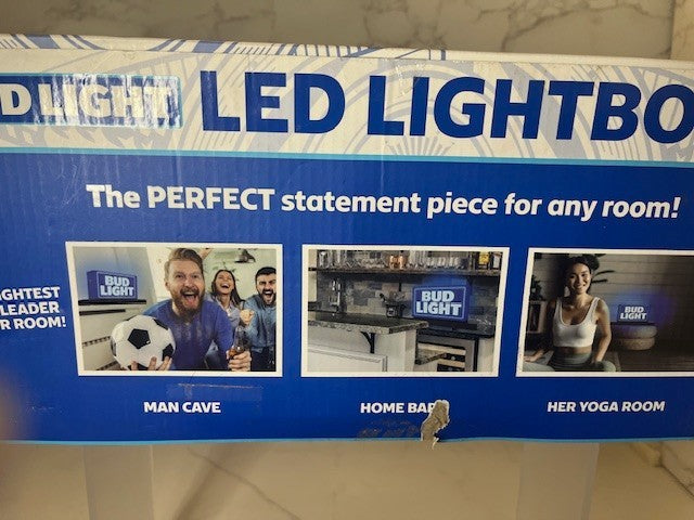 Bud Light LED Lightbox 12" x 2.5"Micro USB Power Man Cave Game Room Bar Gift NIB