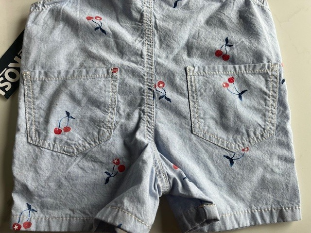 OshKosh B’Gosh Overalls Shortalls Baby/Kid Size 2T Light Blue W/Red Cherries NWT