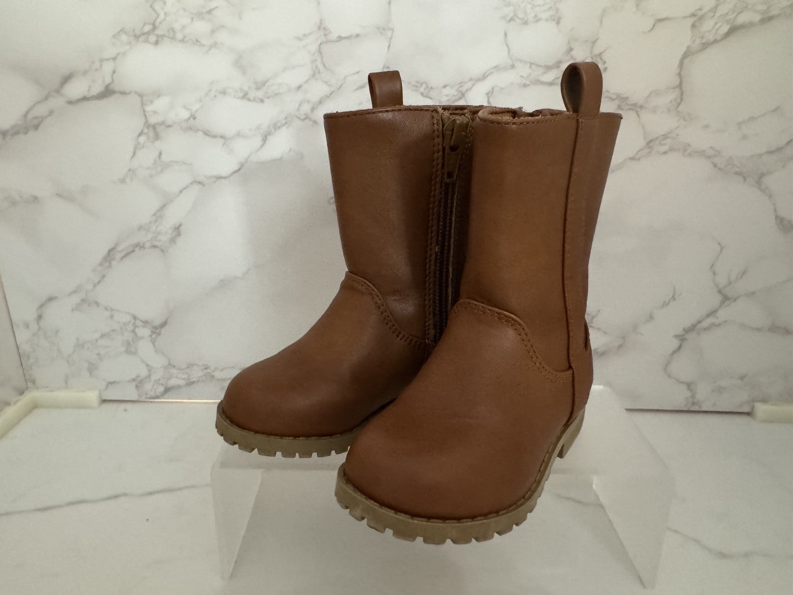 Old Navy Toddler Girls Solid Brown Faux Leather Side Zip Tall Boots Toddler Sz 5
