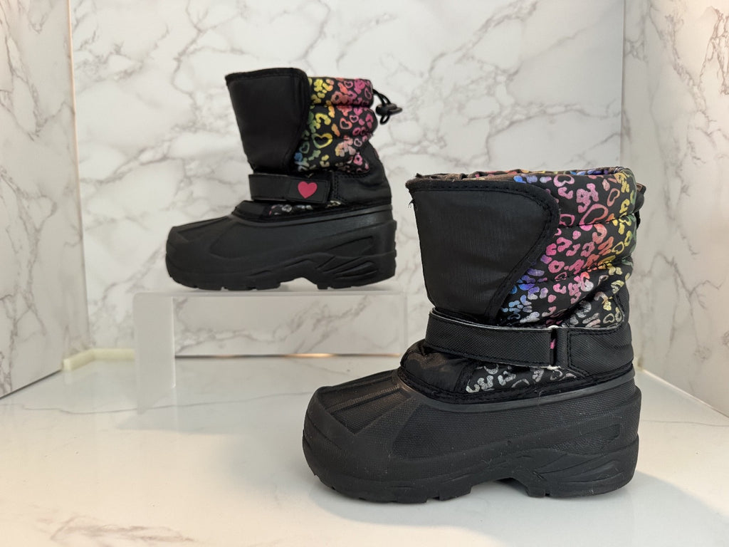 Athletech Black Cheetah Multi Colors Girls Winter Snow Boots Faux Fur Size 10