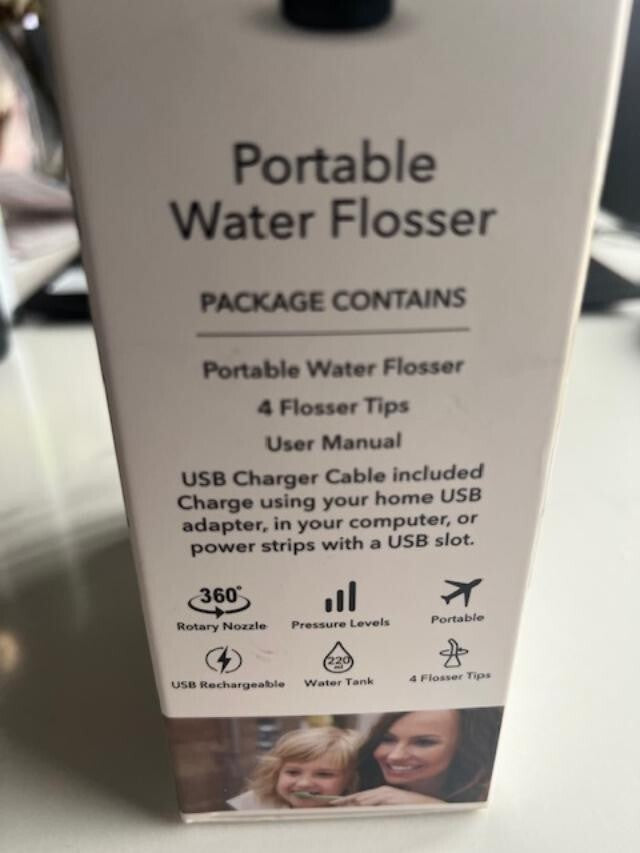 RCA Portable Water Flosser Healthier Teeth & Gum 3 Levels Rechargeable,  4 Tips