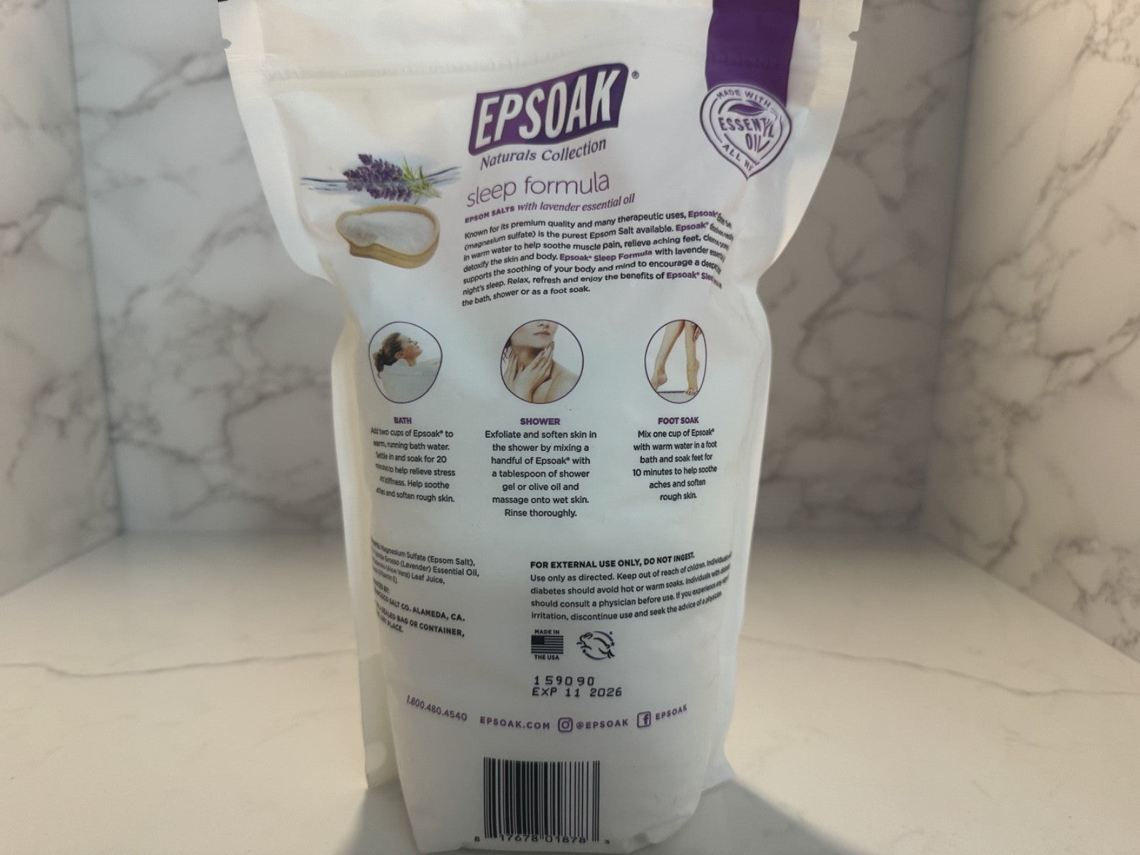 Epsoak Natural Collection Sleep Formula Lavender Epsom Salts, 3 LBS (48 oz) NEW