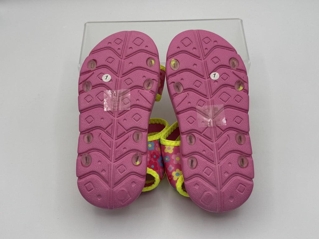 Zoogs Girls Sandals Pink, Yellow, Blue Flowers, W/Strap Closure Sz 13, SOFT, NEW