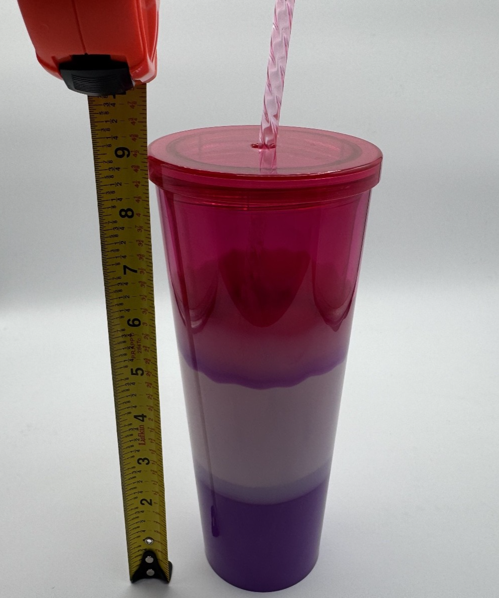 Pink Red White Purple 24 oz Tumbler, See Through w/ New Straw, Pre-owned, Excell