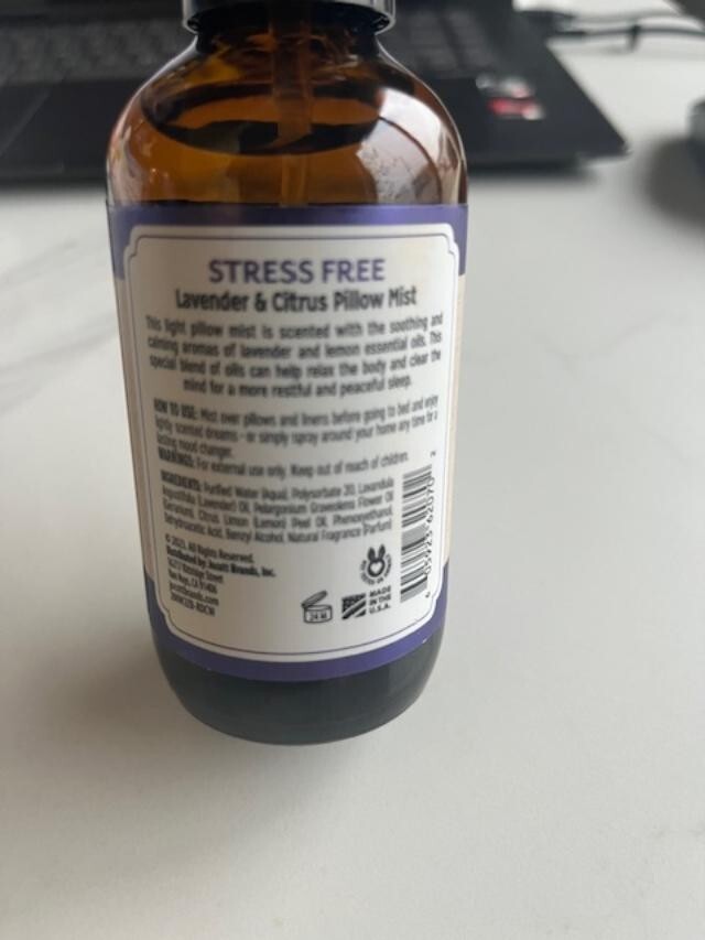 Nature Love Aromatherapy Pillow Mist Lavender & Citrus 4 oz Stress Free NO Cap