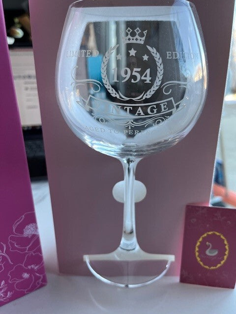 Swanfort 70th Birthday Gifts for Women 1954 Wine Glass w/Pink Gift Box Decor NEW