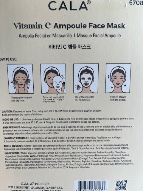 Cala VITAMIN C, AMPOULE FACE MASK Brightening Purifying w/Lemon (5PK) 02/28 NIB