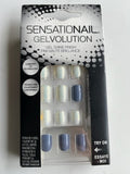 Sensationail Gelvolution Gel Shine Finish Press on Nail Navy Blue White Glitter