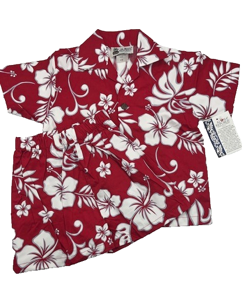 Aloha Republic Toddler Boy Tropical 2 pc. Shirt Short Set Red Floral Size 1T NWT