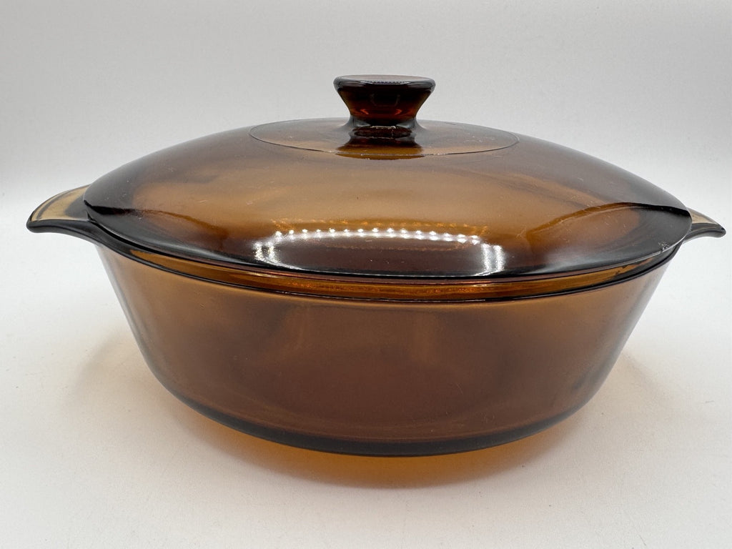 Anchor Hocking Harvest Amber Glass Brown Round Casserole w/Lid, 1.5 QT. Pre-own