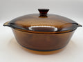 Anchor Hocking Harvest Amber Glass Brown Round Casserole w/Lid, 1.5 QT. Pre-own