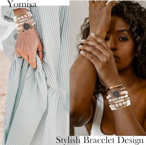 Yomisa 6PCS Natural Boho Beaded Bracelets/Bangle for Women Men,Healing