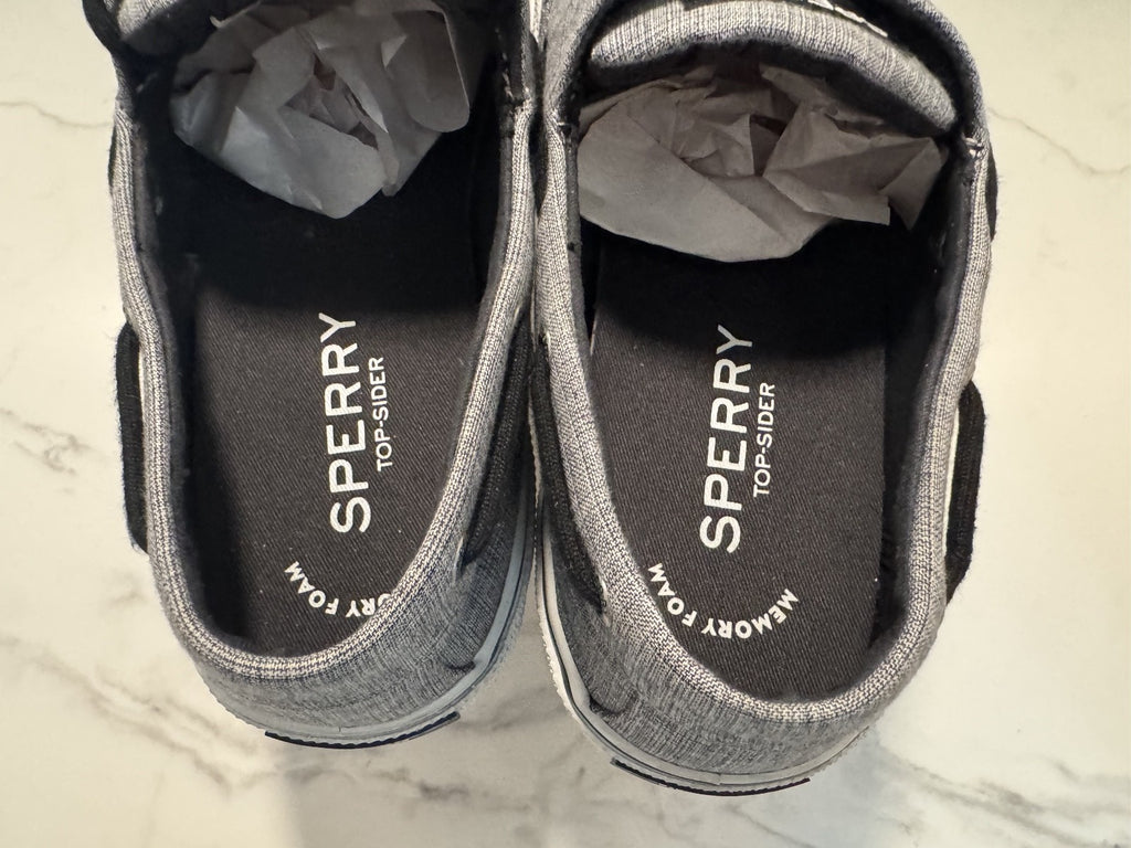 Sperry Top Sider M 9.5 M HALYARD 2-EYE Chambray Black Memory Foam Boat Shoes