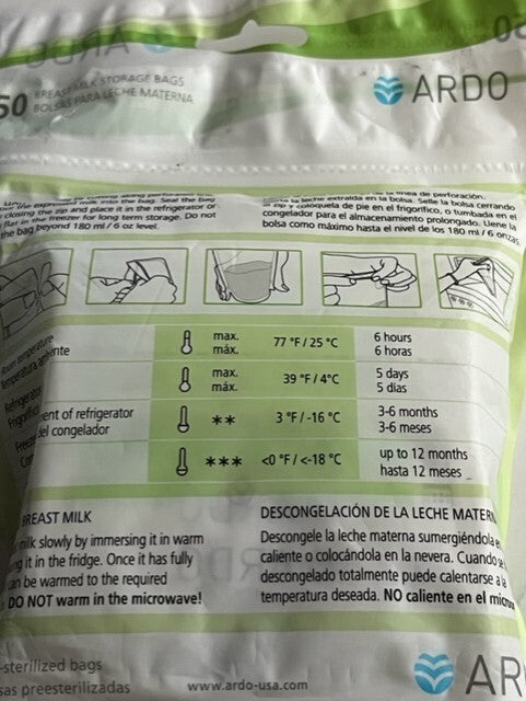 Ardo Medical Easy Store | 50 Breast Milk Storage Bags Pre-Sterilized NEW