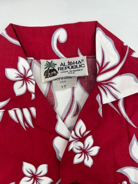 Aloha Republic Toddler Boy Tropical 2 pc. Shirt Short Set Red Floral Size 1T NWT