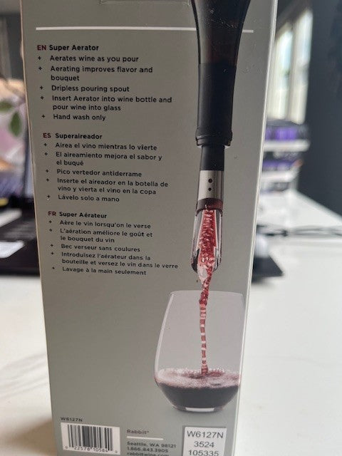 Rabbit Wine Bottle Super Aerator & Wine Pourer, improves Flavor, Dripless ~ NIB