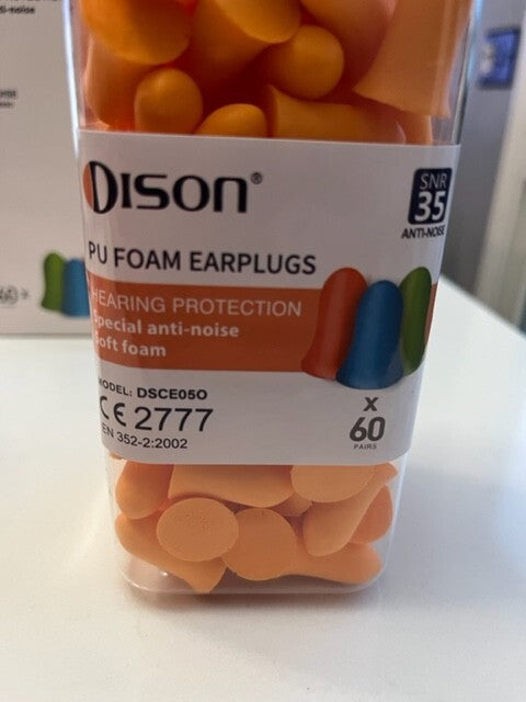 Dison Ear Plugs Orange 60 pairs w/5 cases, Soft  Anti Noise Hearing Protection