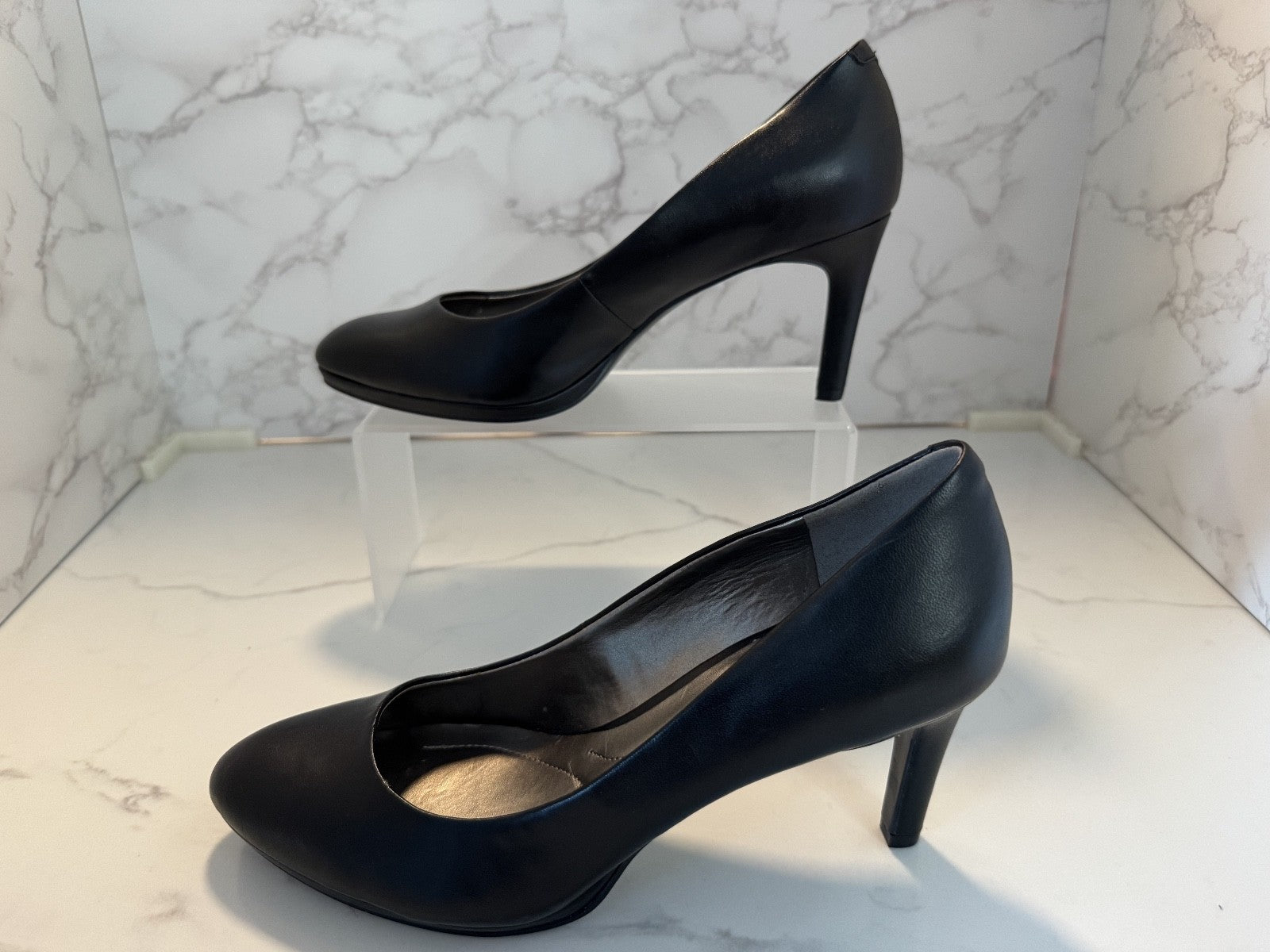 Womens Bandolino Leather Black Pumps, Banbatell 03-SC, 3 inch Heels, Size 9M