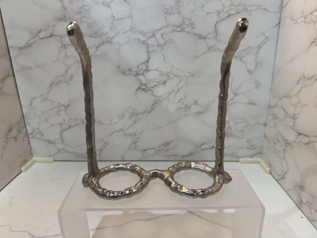 Silver Hammered Aluminium Eyeglass Spectacles Glasses Art Decor Sculpture, New