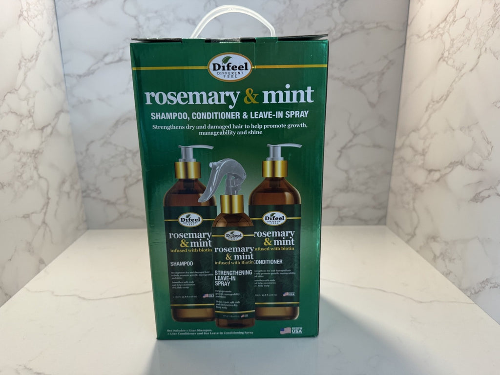 DIFEEL Rosemary & Mint Biotin Shampoo, Conditioner & Leave-In Spray Set - NIB