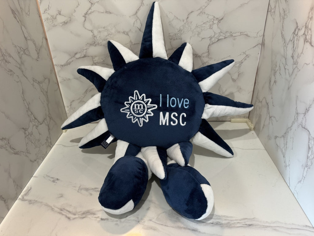 MSC Cruise Ship Smiling Sun Mascot Plush – Large 23, Blue and White, Pre-owned
