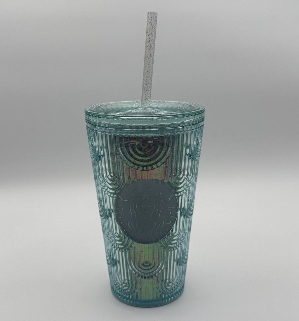 Starbucks 2022 Mermaid Iridescent Scale Wave Cup 16 oz Tumbler NEW Glitter Straw