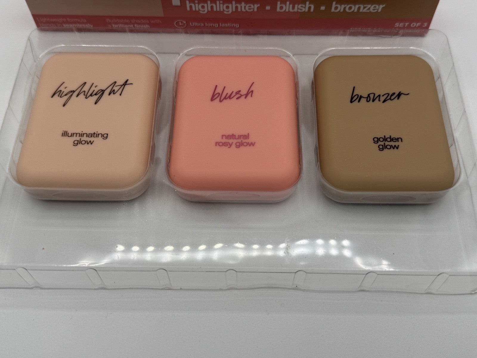 3 Pcs• Complexion Kit Highlighter, Blush, Bronzer, Contour Powder Makeup Cubes