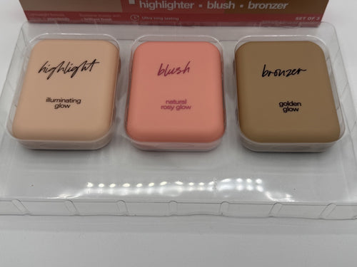 3 Pcs• Complexion Kit Highlighter, Blush, Bronzer, Contour Powder Makeup Cubes