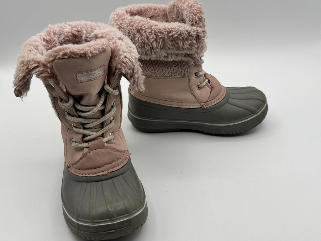London Fog Collection Girls Lace Up Fleece Lined Snow Boots, Pink & Gray Size 10