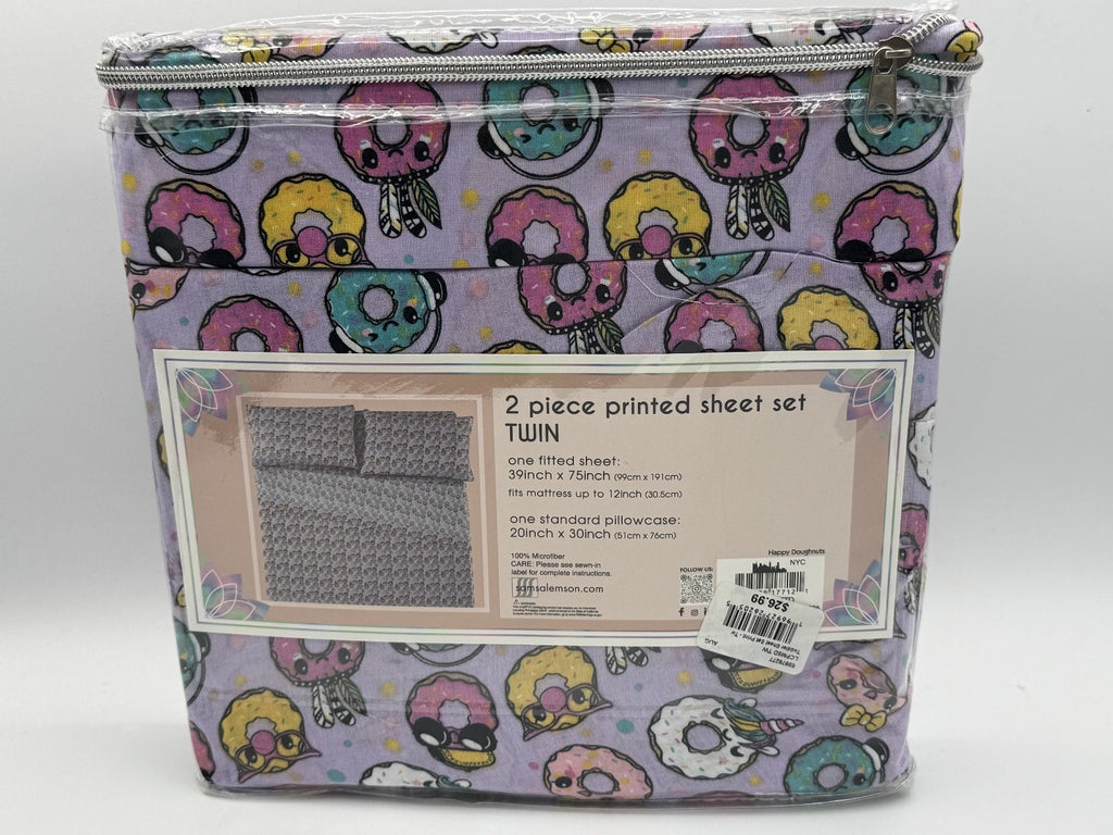 Lulu & Coco 2 Piece Printed Sheet Set Twin Size, Donuts, Multicolor, Bedding NEW