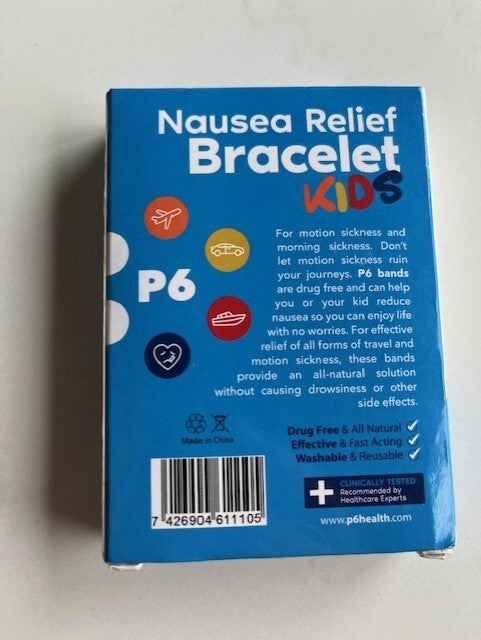 P6 Health Nausea Relief Bracelet For Kids 1 Pair Pink, All Natural W/Storage Box
