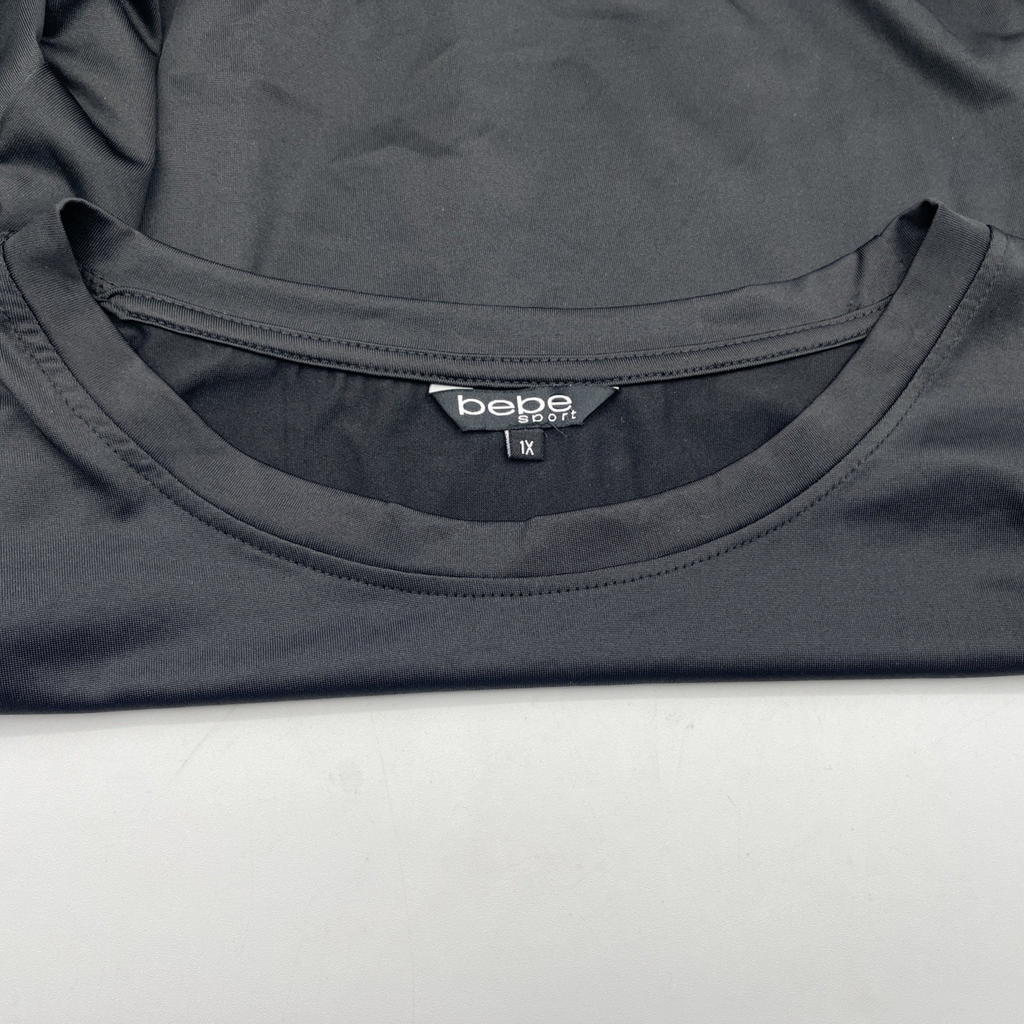 bebe Sport Women Size 1X Shirt Black with Leopard Design Logo, Light Pre-owned