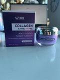 Azure Collagen & Hyaluronic Anti-Aging Night Cream Vegan Skin Cream 1.69 oz NIB