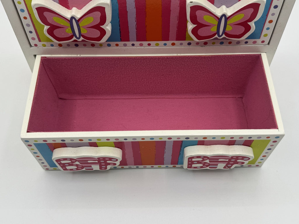 Bead Bazaar Girls 3-Drawer Wooden Jewelry/Storage Box Hearts Butterflies Flowers